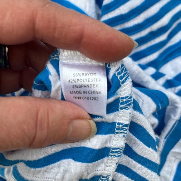 Lulu B Blue & White Striped Textured Womens Shark Bite Tunic Top Medium - Picture 6 of 9